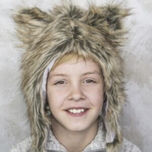 NWT EskimoKids Hat Kids OS Youth Brown Wolf Cream Snap Closure Faux Fur Plush